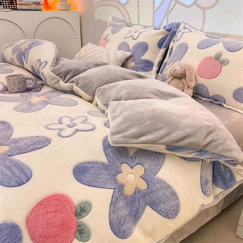 Warm coral double-sided winter flannel duvet cover