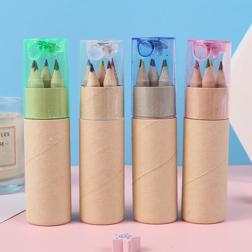 Kraft paper barrel colored pencils, logs, color lead, children's painting supplies, coloring graffiti pens, primary school students 'stationery
