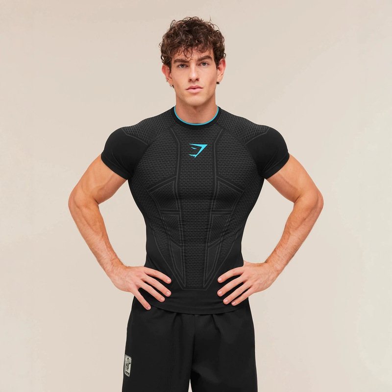 GYMSHARK/ONYX V1 Men's T-shirt Sports Fitness Elastic Round Neck Short Sleeve Tight Top Training Wear GYMSHARK/ONYX V1 Men's T-shirt Sports Fitness Elastic Round Neck Short Sleeve Tight Top Training Wear