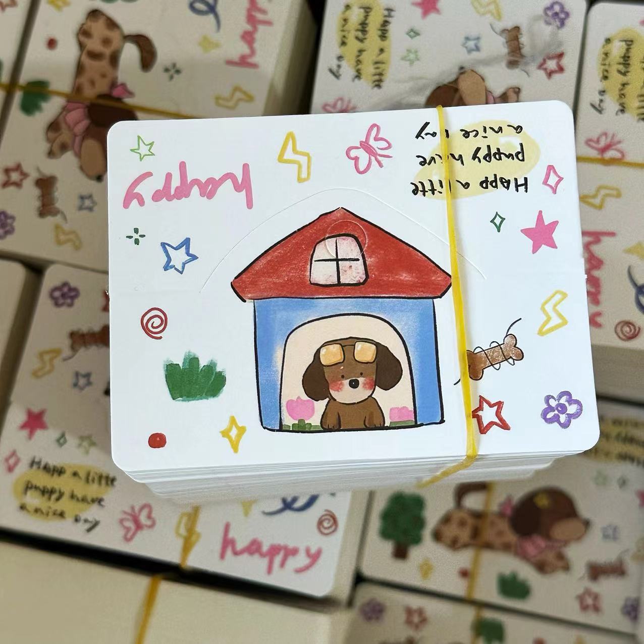 卡通8x10平口袋可爱卡通小狗卡头对折发夹发绳装饰品纸卡批发