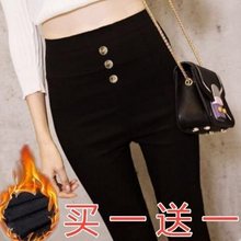 秋春夏黑色加绒紧身大码外穿打底裤高腰弹力长裤子女士小脚铅笔裤