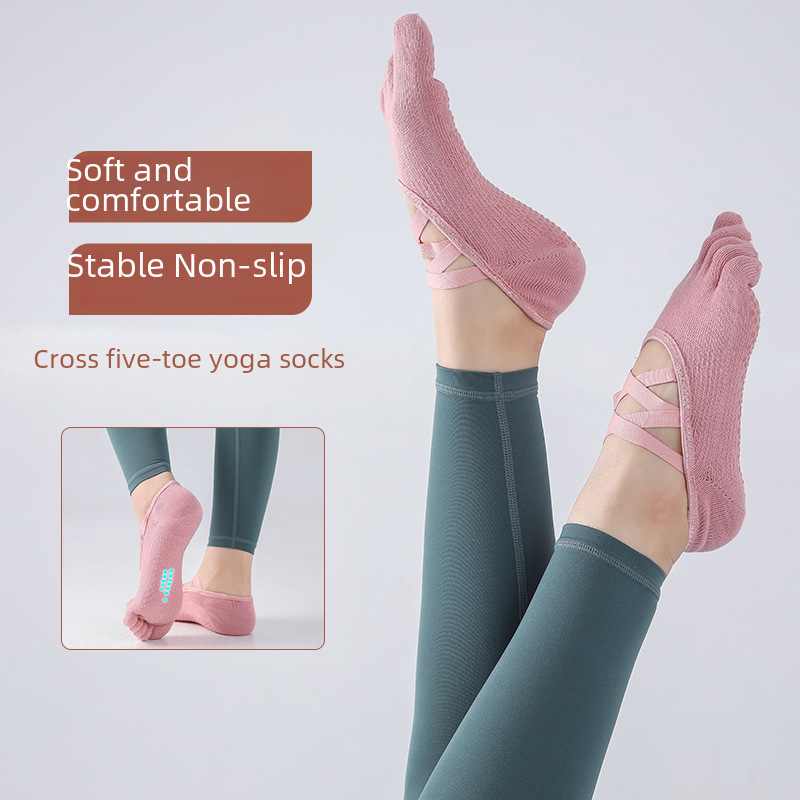 Calcetines de yoga para mujer, calcetines de algodón, antideslizantes, de silicona, para los dedos, para pilates, deportes profesionales, fitness, calcetines para pista de baile