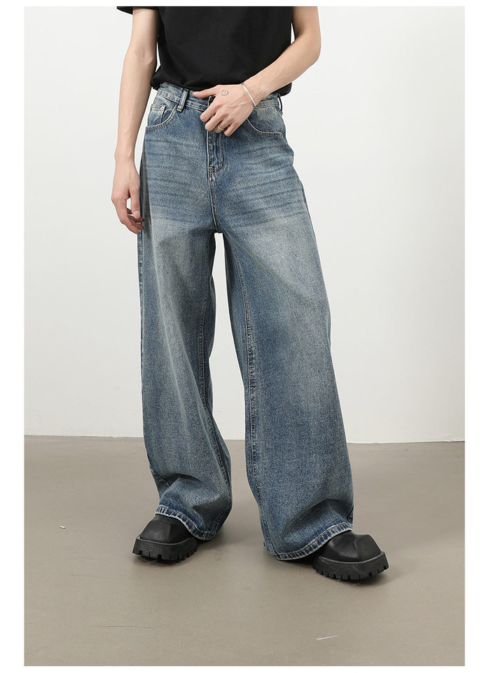 Quần jeans nam ống rộng phong cách Hàn Quốc đơn giản cơ bản đi làm đa năng — màu xanh chi tiết 10