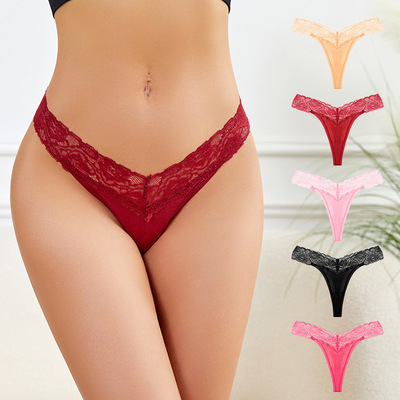 Cross border Europe and America Ladies Low-waisted Underwear Lace sexy T-back Paige T-back Foreign trade Manufactor wholesale