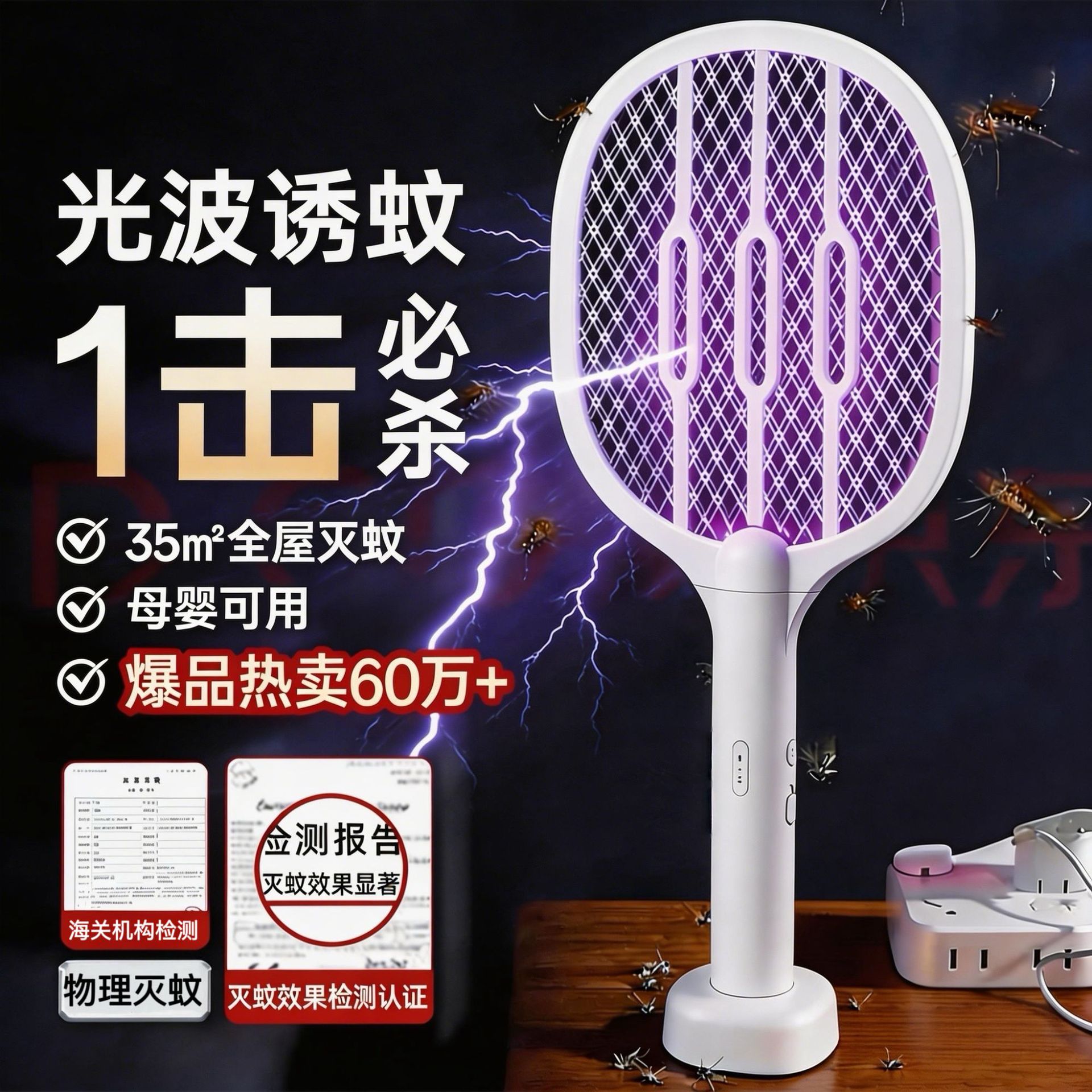 Handheld Electric Mosquito Swatter, Mosquito-Killing Device for Home Use, 2-in-1 Rechargeable Automatic Mosquito Attractant and Powerful Mosquito Repellent, in Stock for Cross-Border Sales