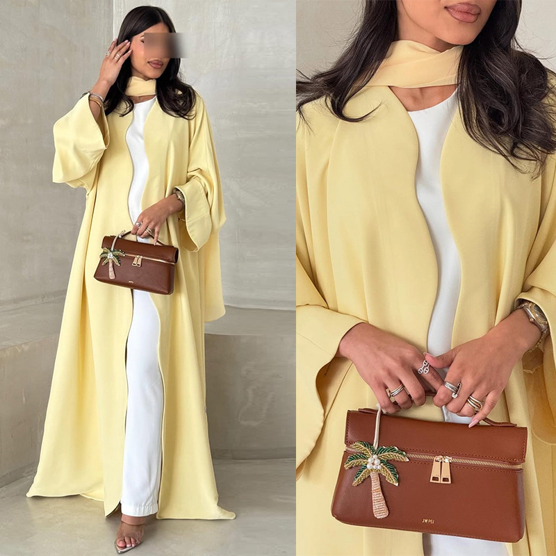 Mq262 2026 Summer Modest Women's New Casual Fashion Yellow Cardigan Long Dress Solid Color Single-Piece Jacket Mq262 2026 Summer Modest Women's New Casual Fashion Yellow Cardigan Long Dress Solid Color Single-Piece Jacket