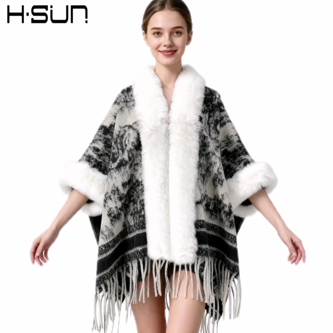 Nuevo punto de alta sensación capa de chal retrógrado elegante estilo nacional lana chal cálido estilo nacional universal