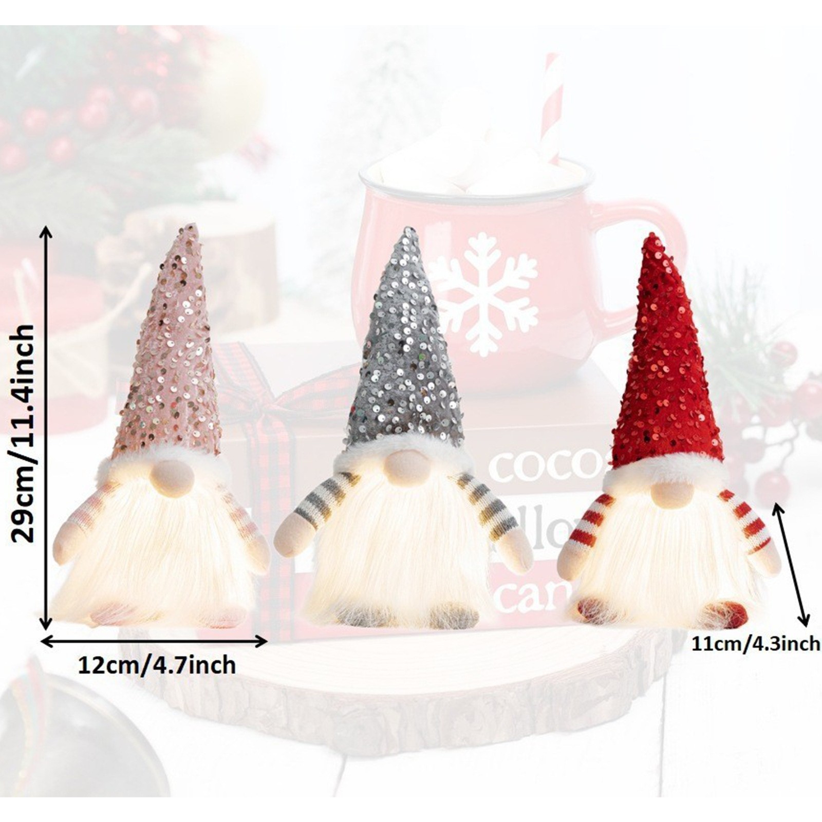 Navidad transfronteriza muñeca sin rostro decoración gorra de sequillas puede brillar adornos encantadores enanos Rudolf