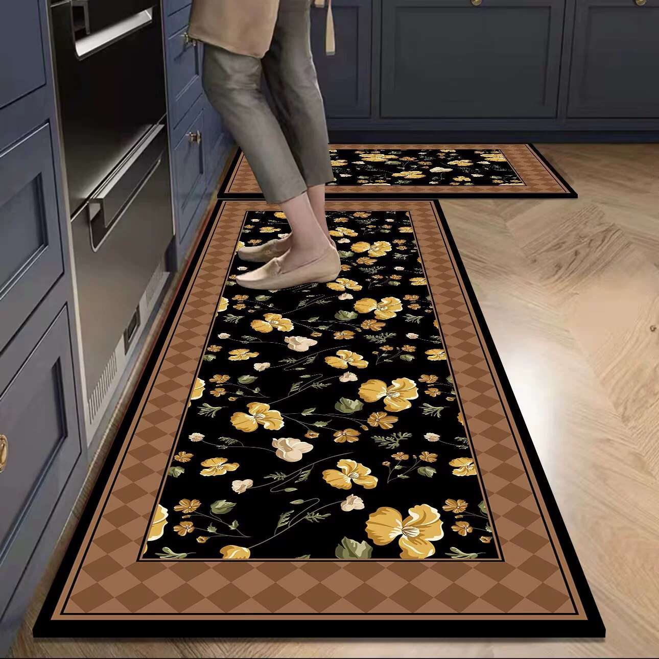 Коврики для кухни в стиле ретро с цветочным принтом, устойчивые к пятнам, маслопоглощающие и водопоглощающие наборы полосок, коврики для ног, коврики для дверей ванной комнаты оптом