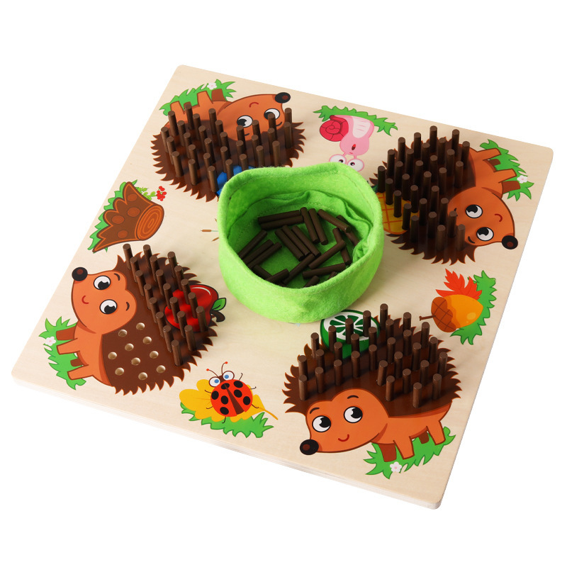 Weiweihu niños erizo de madera juego de palo educación temprana entrenamiento de integración inductiva tablero de rompecabezas tridimensional juguete de juego de erizo