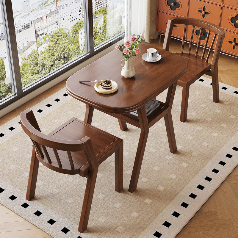 Tea Table and Chair Set for Balcony, Three-Piece Set, Solid Wood Tea Table, Leisure Table and Two Chairs Combination, Coffee Table, Study Table