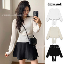 现货韩国东大门Slowand系带针织套头上衣早秋新款休闲百搭打底衫