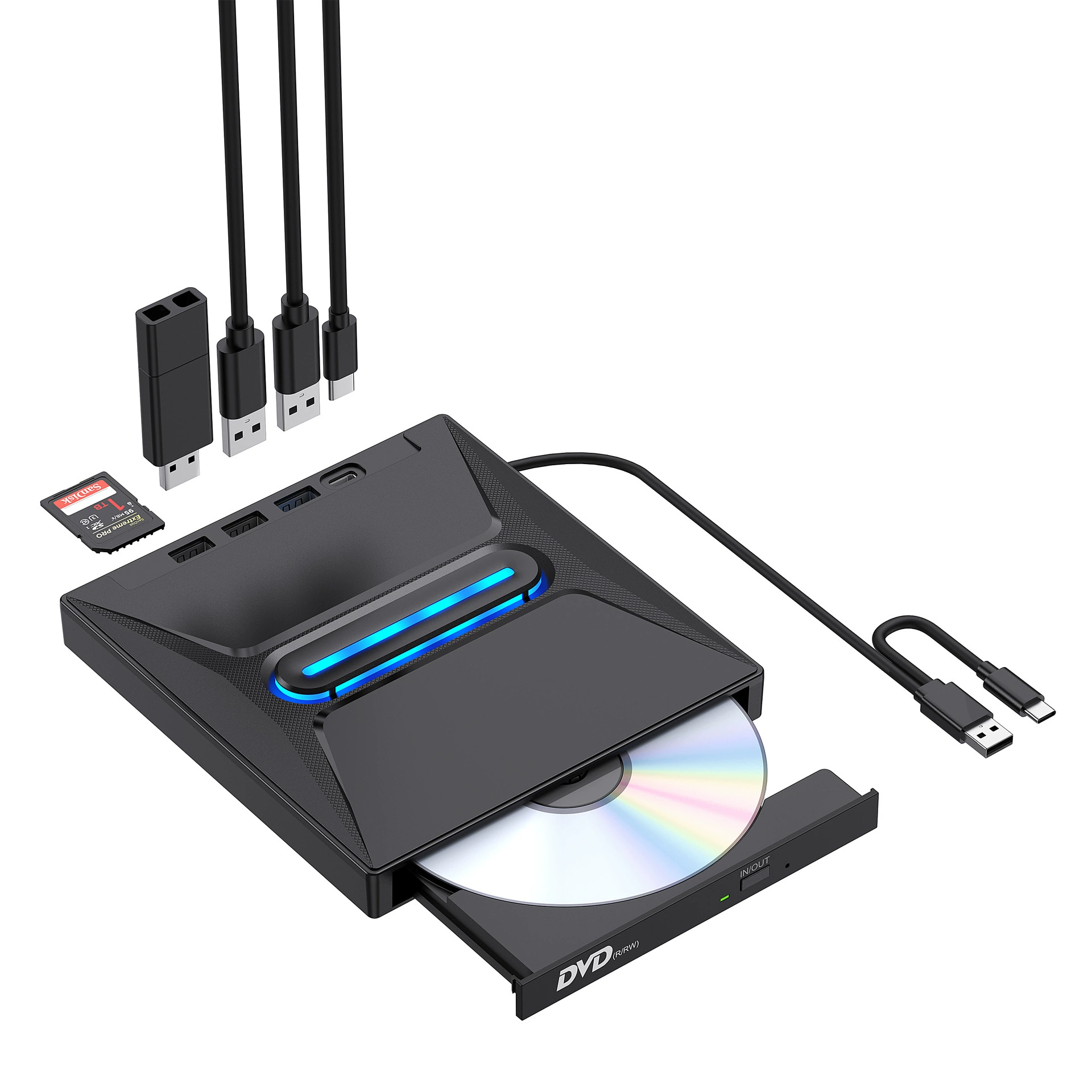 Кросс-бордер оптом USB/Type-C мобильный DVD-рекордер SD/TF карта пять в одном многофункциональный внешний оптический привод