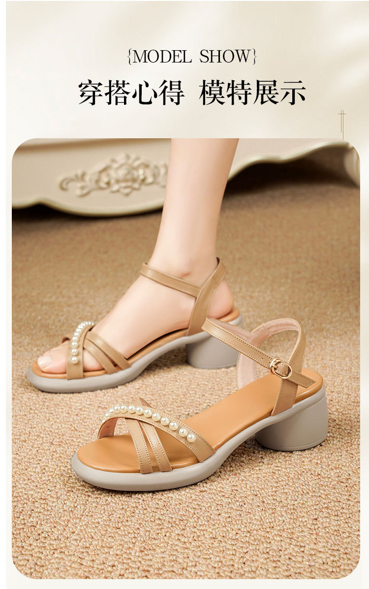 Sandal nữ da thật gót vuông cao đế mềm quai ngang — Màu đen chi tiết 12