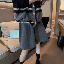 美拉德针织阔腿短裤女春季高腰显瘦休闲a字裤裙小个子裤子显腿长