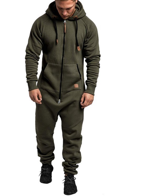 Ny fleece med hætte med ensfarvet matchende afslappet herredragt jumpsuit_voghion.com