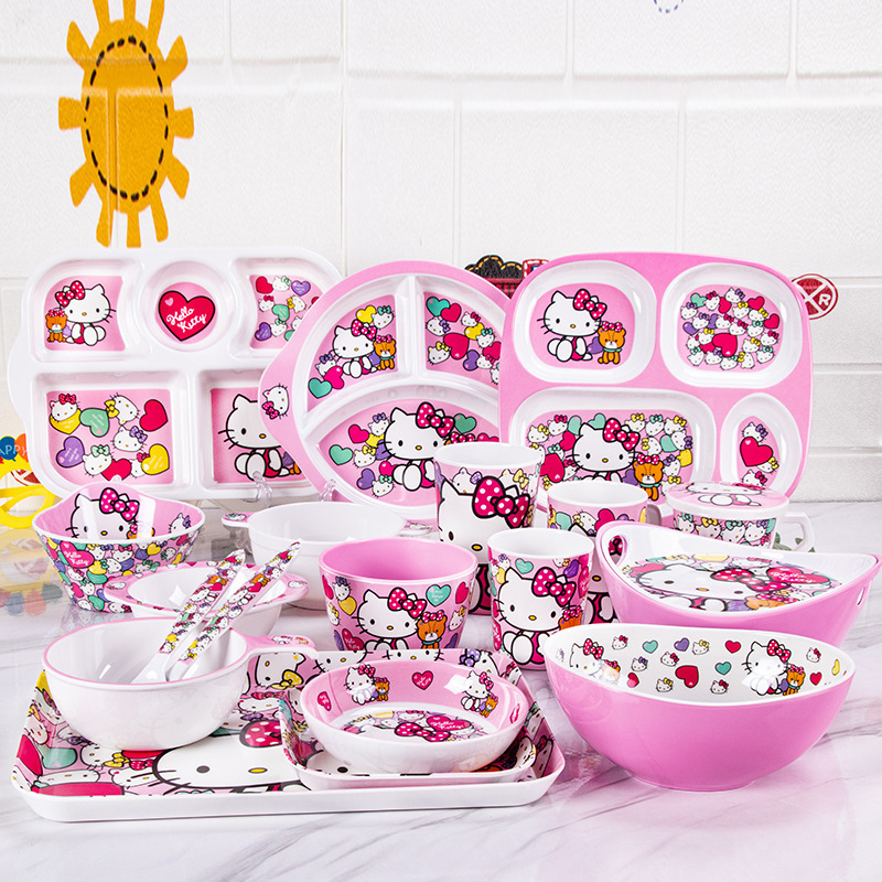 melamine resin tableware Hello Kitty household dinner plate cute bowl cartoon children's tableware suit rice bowl bowl dish dish melamine resin tableware Hello Kitty household dinner plate cute bowl cartoon children's tableware suit rice bowl bowl dish dish