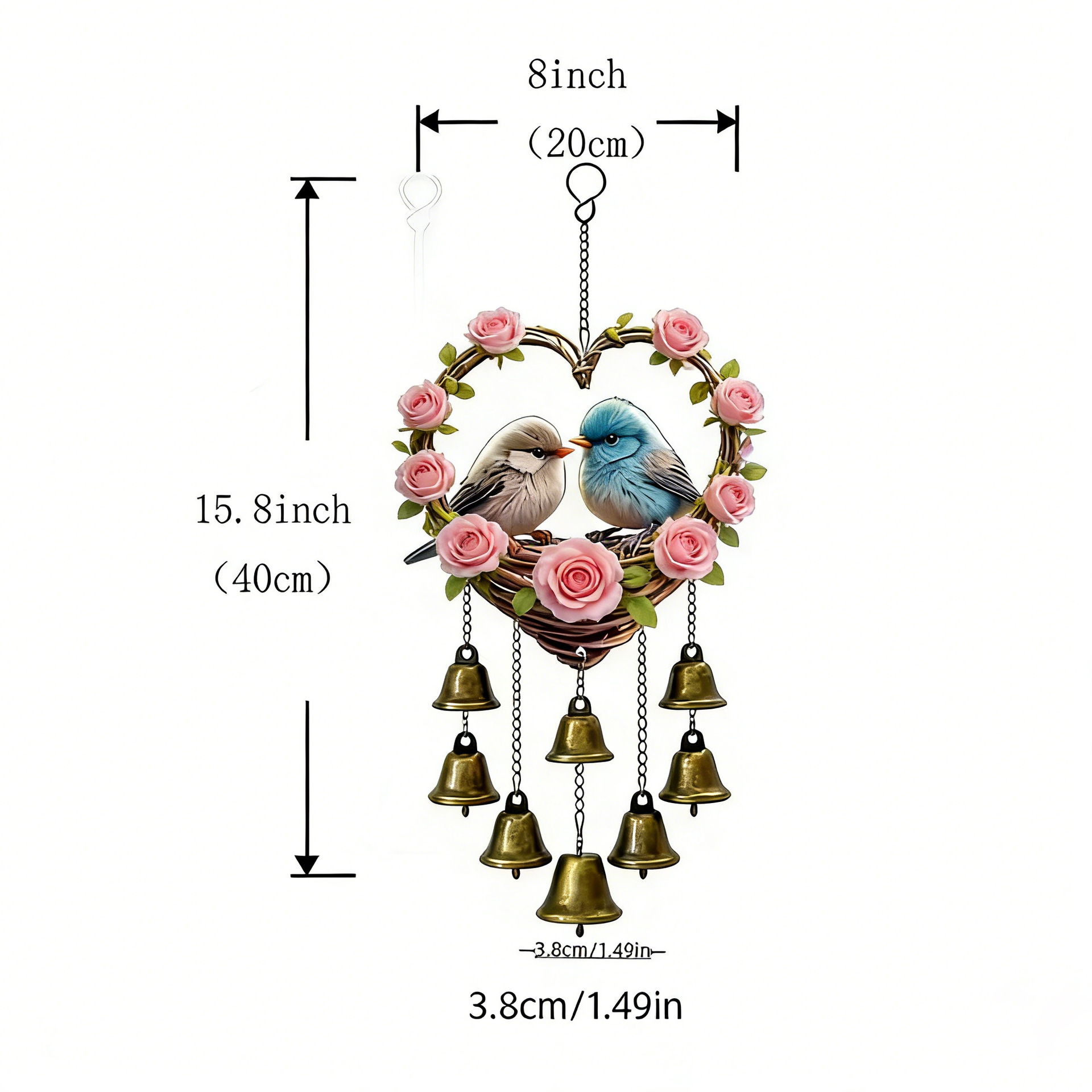 Colgante acrílico 2d plano amor colgante campana de viento con mariposa decoración cadena, adecuado para el hogar y el jardín