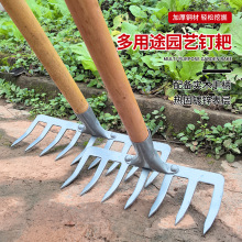 农用钉耙多功能钢扒子铁耙子搂草松土种菜小耙子园林工具多齿钉耙