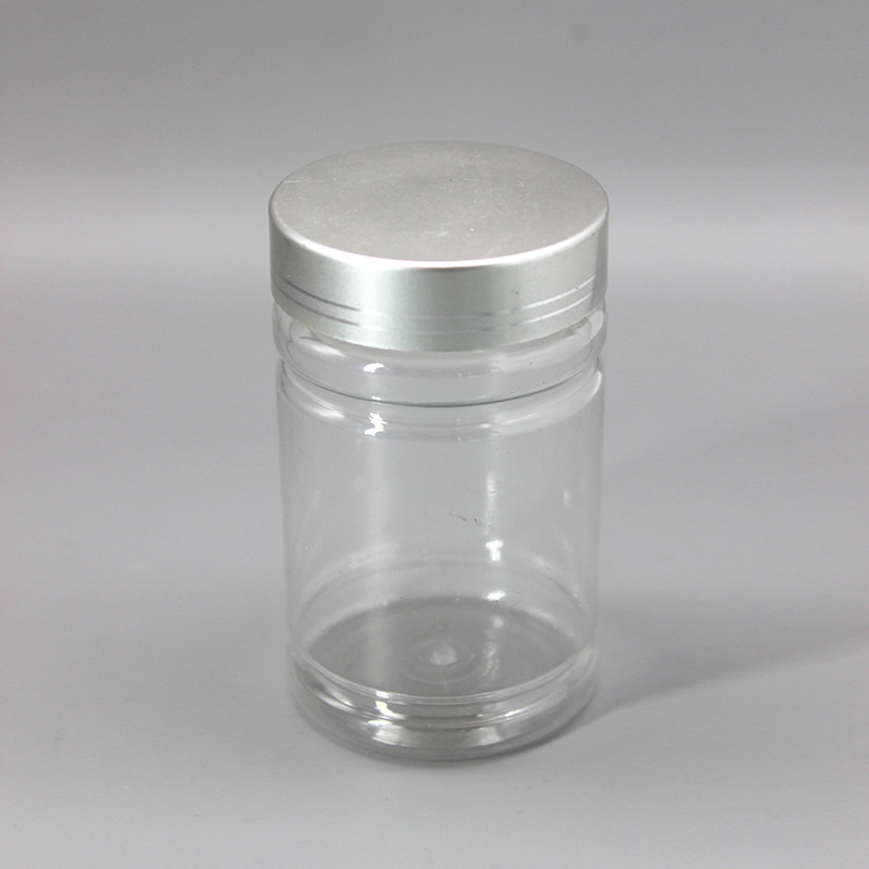 透明食品罐300ml银色盖大口密封罐 竹节大瓶子塑料