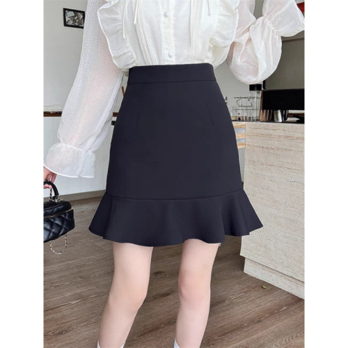 High-Waisted Ruffled Skirt 2025 Spring/Summer Short Skirt, Summer Slimming Fishtail Design, Black Fishtail Dress for Women