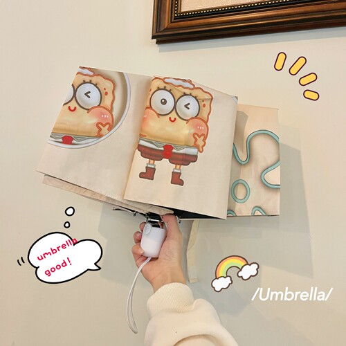 3D three-dimensional sense SpongeBob SquarePants fully automatic umbrella for women, sunny or rainy, high-value sun protection black plastic sun umbrella