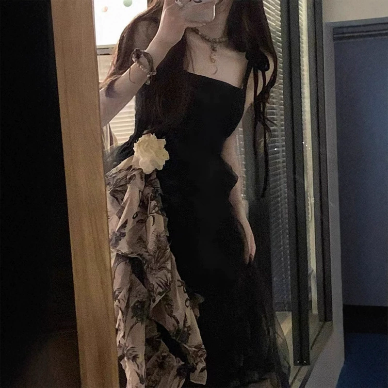 Летняя Хепберн стиль ретро красивый женский 2025 новая талия тонкая сетчатая пряжа юбка среднего и длинного цвета нерегулярная