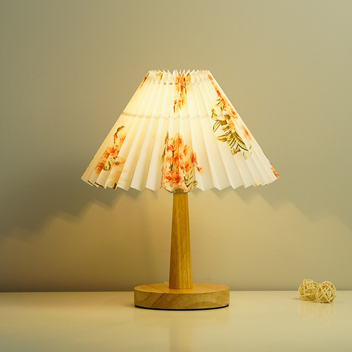 ins retro pleated remote control night light Nordic B&B bedroom decoration table lamp umbrella bedside lamp creative gift