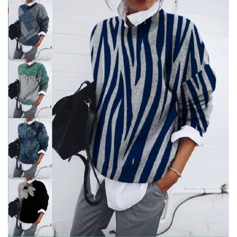 9409 # Европа и США трансграничные Amazon желают внешней торговли женские модные шлифовальные Геометрические печати свободные жилеты с длинными рукавами