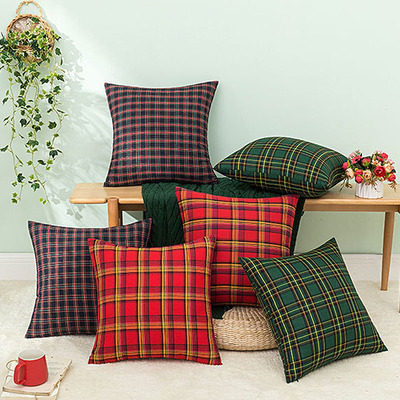 源頭廠家批發沙發靠枕抱枕套ins風亞麻麋鹿紅格子臥室客廳禮品
