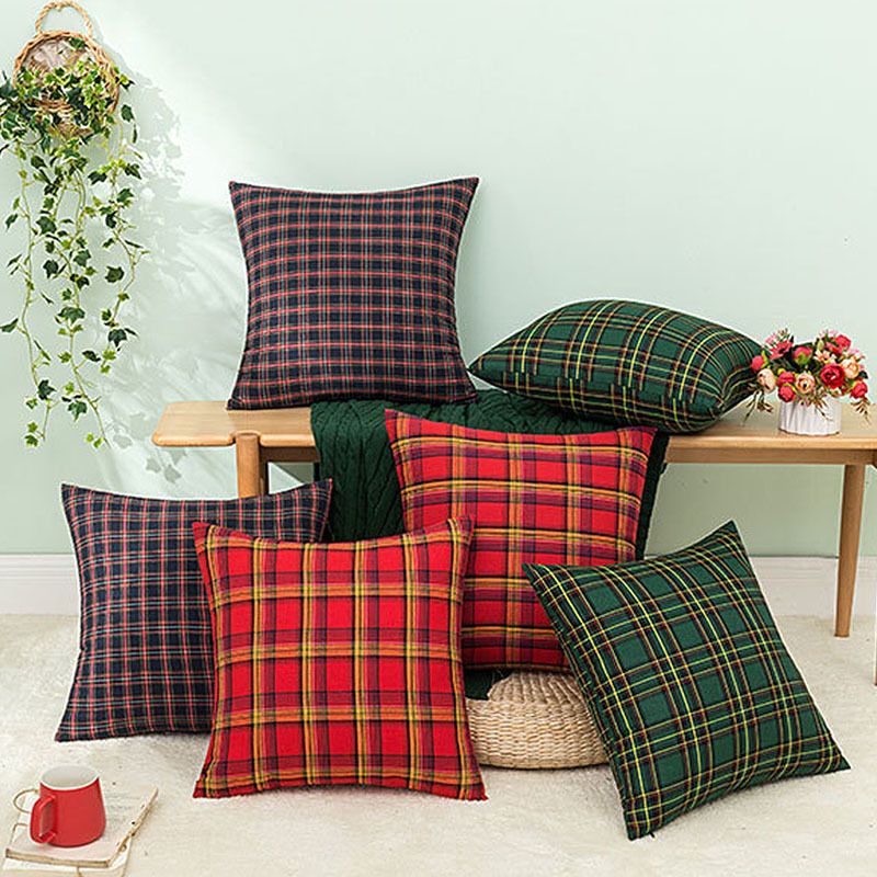 源頭廠家批發沙發靠枕抱枕套ins風亞麻麋鹿紅格子臥室客廳禮品