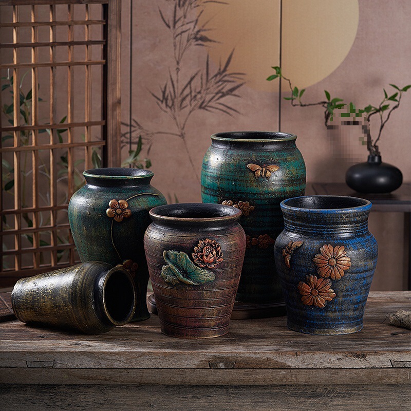 Embossed Flower Pots, Vintage Creative Rustic Pottery Succulent Pots, Bonsai Pots, Breathable Red Clay Plant Containers, Wholesale
