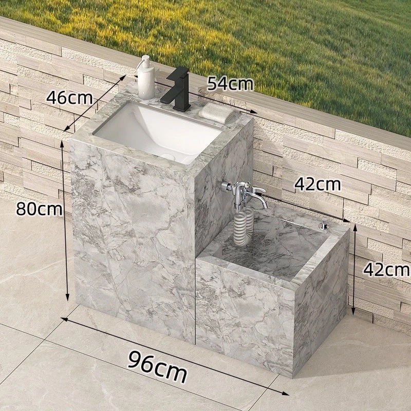 Slate Wash Basin, Wash Basin, Mop Integrated Outdoor Wash Basin, Outdoor Balcony Column, Courtyard Floor-Standing Basin