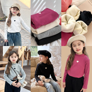 [Fleece-lined] Aimo baby girl's Korean-style love warm silver fox velvet half turtleneck bottoming shirt