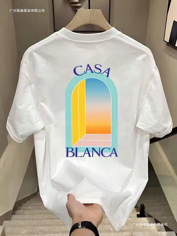 Men's Black Graphic T-Shirt - Loose Fit Casual Shirt with Casa Blanca Back Print - Breathable for Summer