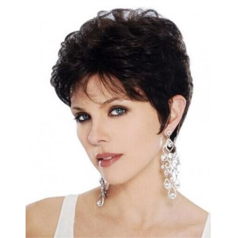 Short curly hair Brown micro-curled whole wig head cover