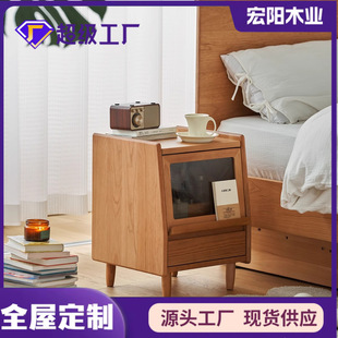 Solid wood bedside table Japanese-style simple storage cabinet cherry wood corner cabinet bedroom small bedside cabinet solid wood furniture
