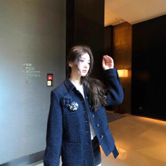 蓝色小香风外套早秋女装2025新款高级感名媛千金风粗花呢长袖上衣
