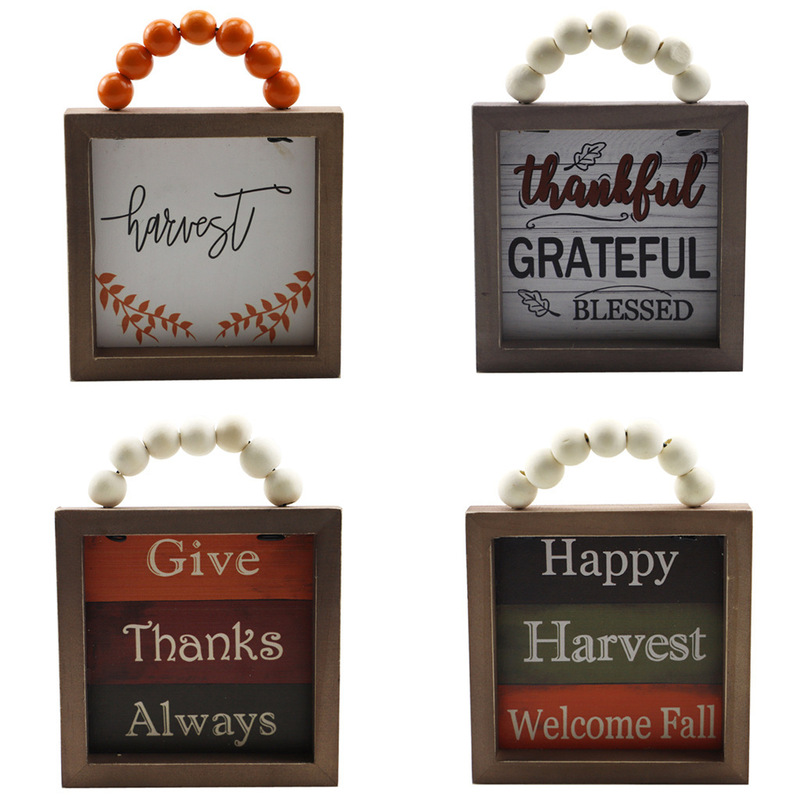 Cross-Border Wooden Bead String Autumn Decoration Harvest Blessing Wall Wooden Thanksgiving Hanging Wooden Frame Decorative Crafts
