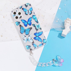 彩繪蝴蝶掛鏈AB彩TPU軟殼手機殼鏈條適用iphone6/7/8XS/11/12