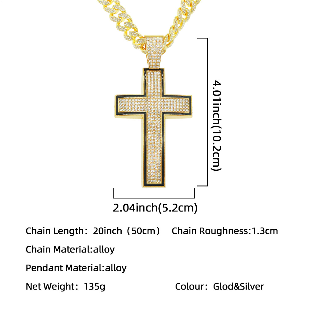 Fashion full diamond cross pendant Cuban chain alloy necklace wholesale