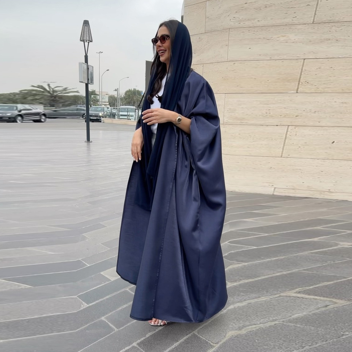 Shiny Silk Batwing Sleeve Robe Plus Size Casual Dress_voghion.com