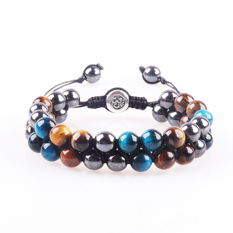 Venta caliente transfronteriza europea y americana natural Ojo de Tigre ágata pulsera hombres tejido ajustable negro imán yoga pulsera de cuentas image 11