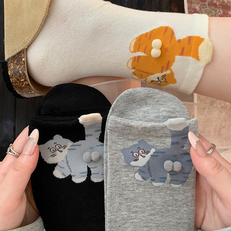 可爱卡通猫咪叮叮当蛋蛋袜子女夏季外穿日系搞怪长袜纯棉中筒袜|undefined