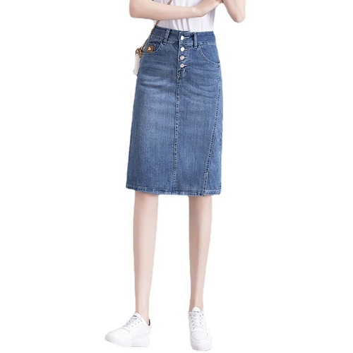 High-waisted denim skirt for women summer new style hip-hugging slim buttoned skirt