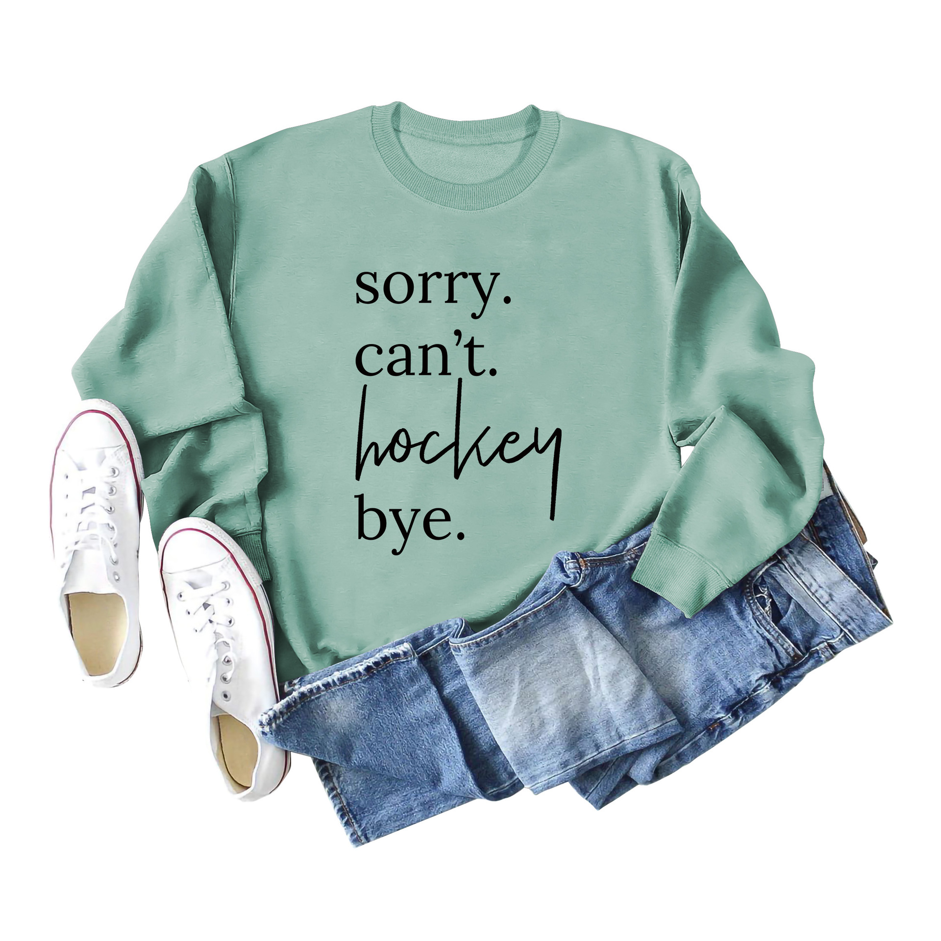 Comercio exterior transfronterizo casual manga larga Sorry't Hockey Bye suéter suelto de cuello redondo para mujer europea y americana