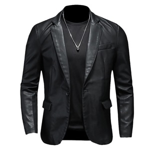 2025 New Trendyy Slim Leather Suit Men's Leather Jacket Casual Small Suit Men's Korean Style Popular Jacket Trend