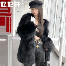 狐狸毛皮草外套女秋冬真毛新款进口貉子毛中长款皮毛一体大衣