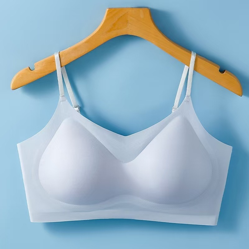 女性用スパゲッティストラップ夏シームレス下着、薄いアイスシルクプッシュアップキャミソール、通気性のあるワンピースワイヤーフリーブラジャー|undefined