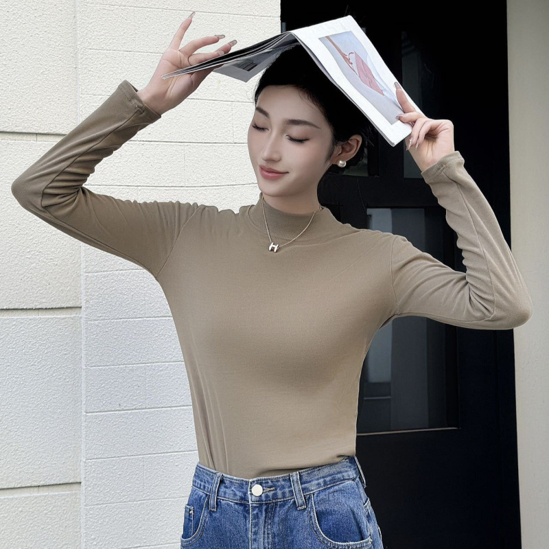 半高领针织衫女长袖洋气百搭显瘦宽松立领打底小衫黑色西装内搭女|undefined